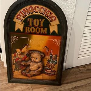 Pinocchio Toy Room Wall Decor Sign - Orange and Brown